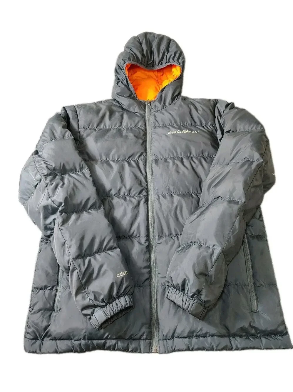 Eddie Bauer Wide Channel Hooded Down Jacket Men's M Blue Puffer Lightweight EUC